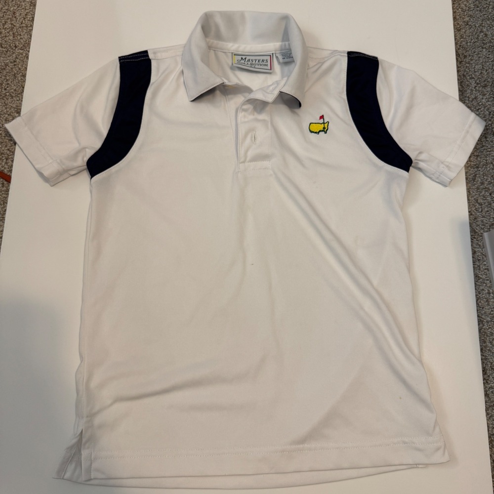 Masters Collection Kids White Navy Blue Golf Polo Shirt Size 5/6 Embroidere